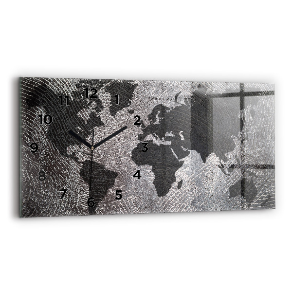 Horizontal wall clock World map concrete
