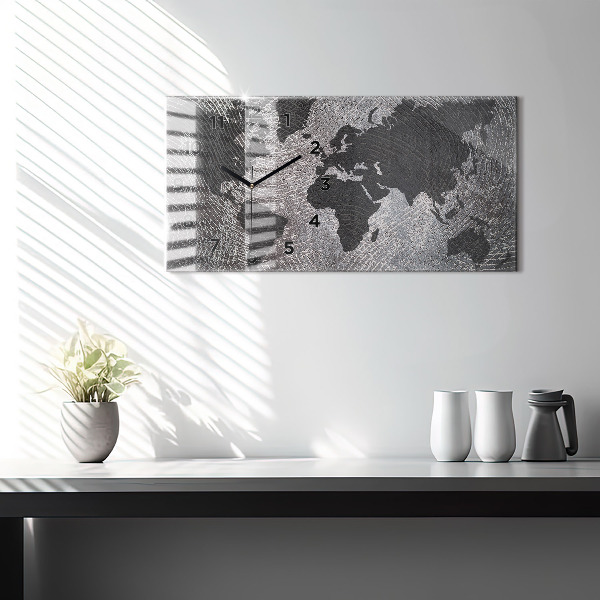 Horizontal wall clock World map concrete