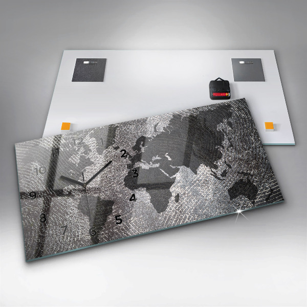 Horizontal wall clock World map concrete