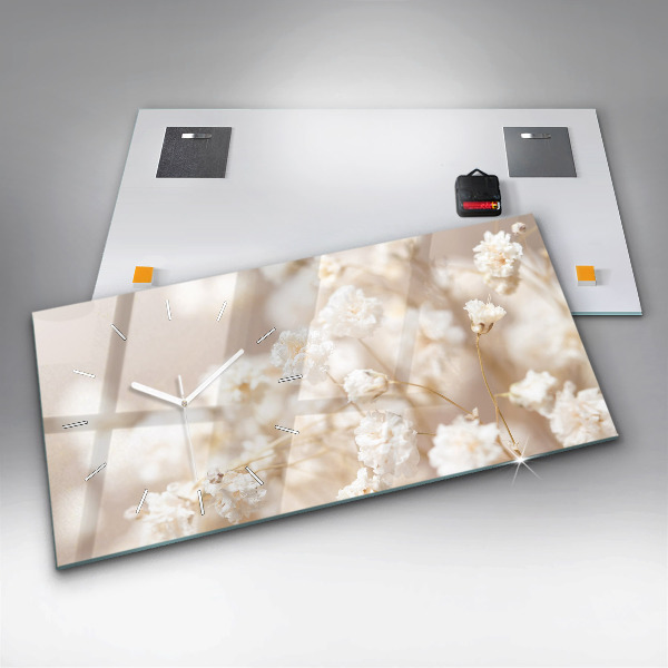Horizontal wall clock Small white flowers