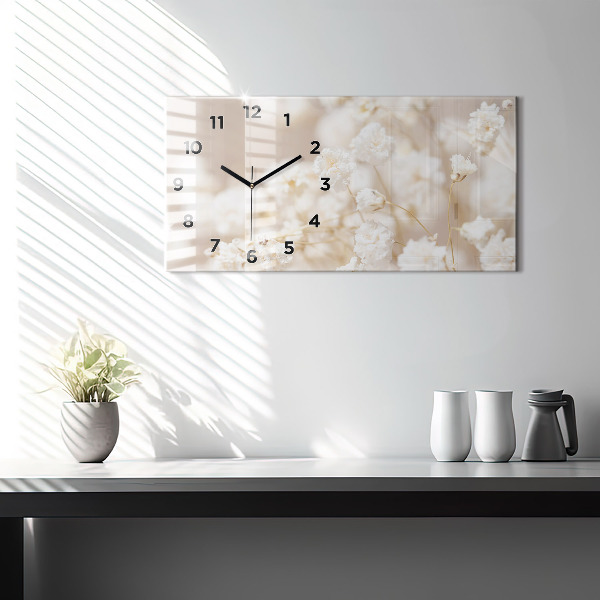 Horizontal wall clock Small white flowers