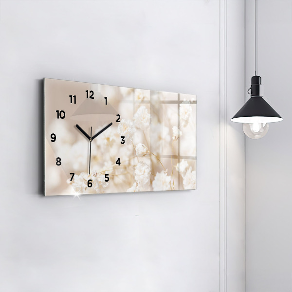 Horizontal wall clock Small white flowers