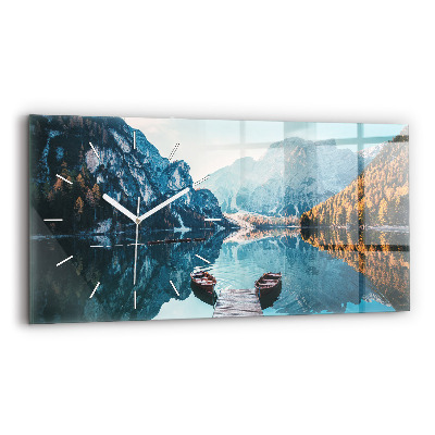Horizontal wall clock Boats on the lake