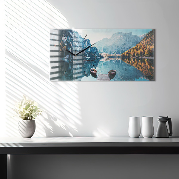 Horizontal wall clock Boats on the lake