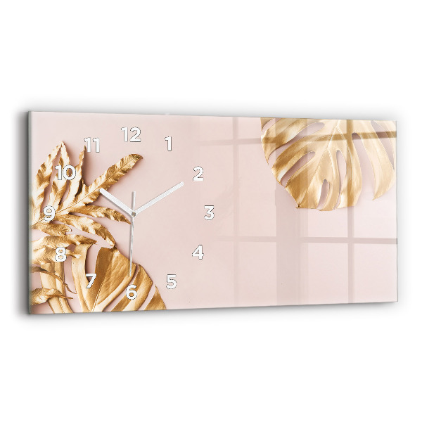 Horizontal wall clock Golden tropical leaves