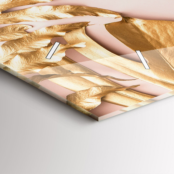 Horizontal wall clock Golden tropical leaves