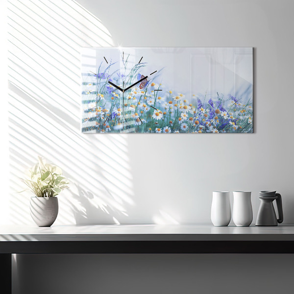 Horizontal wall clock Butterfly in the meadow