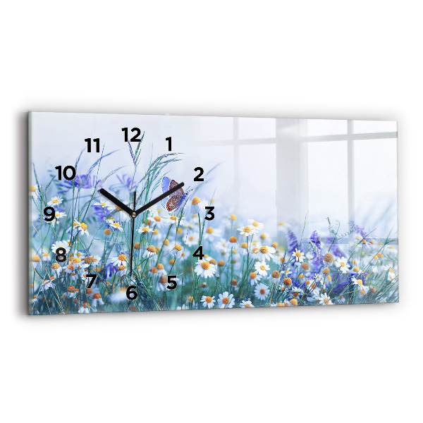 Horizontal wall clock Butterfly in the meadow