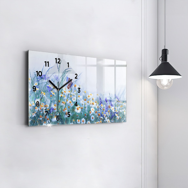 Horizontal wall clock Butterfly in the meadow
