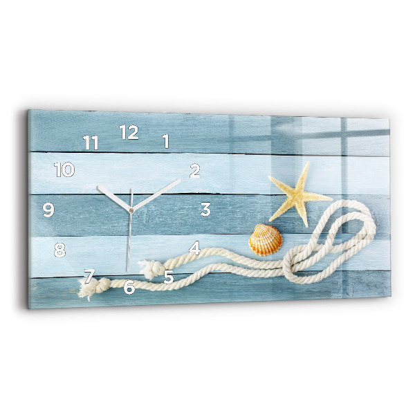 Horizontal wall clock Boards stripes and shell