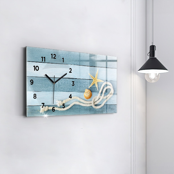 Horizontal wall clock Boards stripes and shell