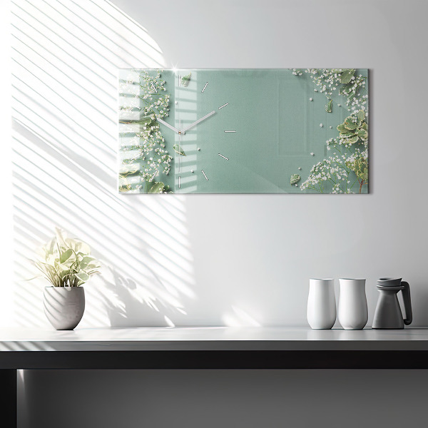 Horizontal wall clock Delicate flowers