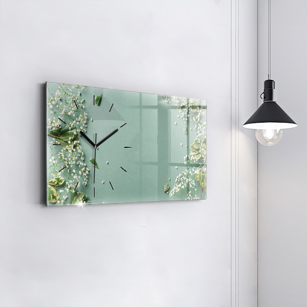 Horizontal wall clock Delicate flowers
