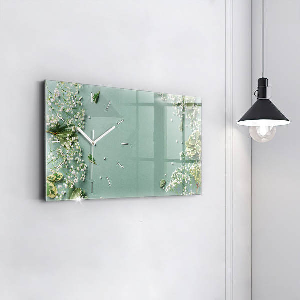 Horizontal wall clock Delicate flowers