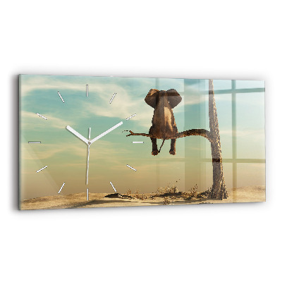 Horizontal wall clock Elephant on a tree