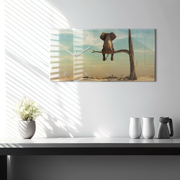 Horizontal wall clock Elephant on a tree