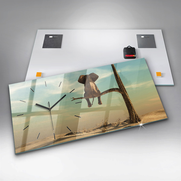 Horizontal wall clock Elephant on a tree