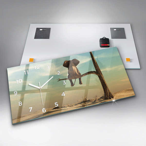 Horizontal wall clock Elephant on a tree