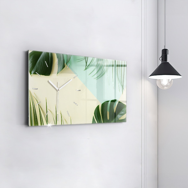 Horizontal wall clock Monstera leaves