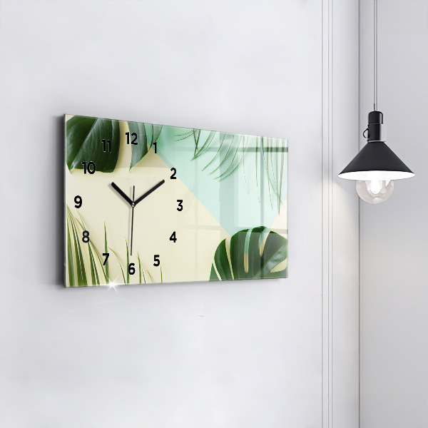 Horizontal wall clock Monstera leaves