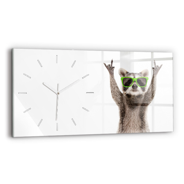 Horizontal wall clock Raccoon with glasses