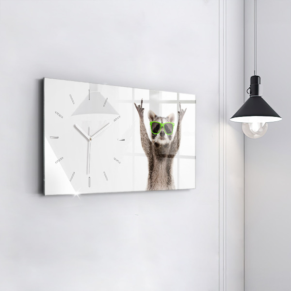 Horizontal wall clock Raccoon with glasses