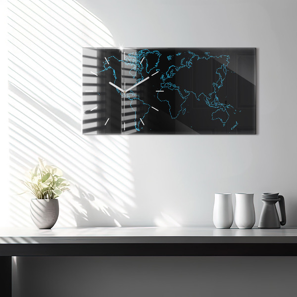 Horizontal wall clock World map outlines