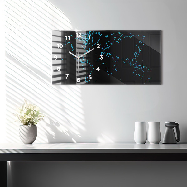 Horizontal wall clock World map outlines