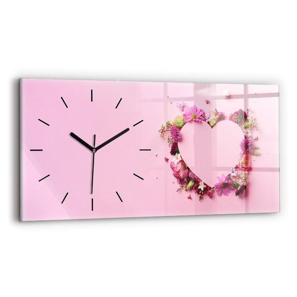 Horizontal wall clock Heart of flowers
