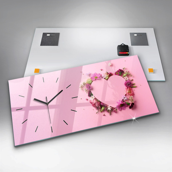 Horizontal wall clock Heart of flowers