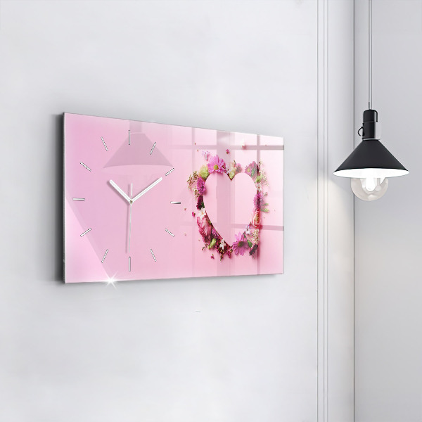 Horizontal wall clock Heart of flowers