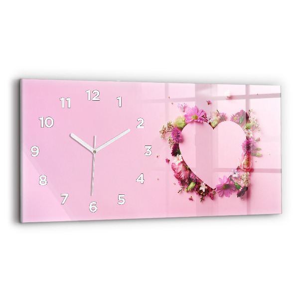 Horizontal wall clock Heart of flowers