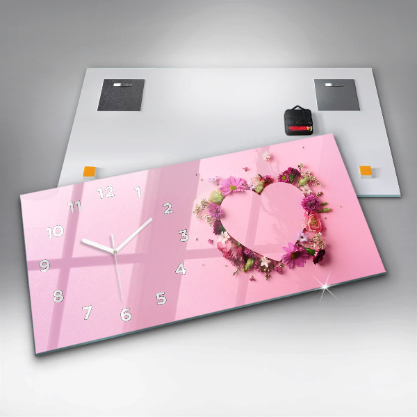 Horizontal wall clock Heart of flowers