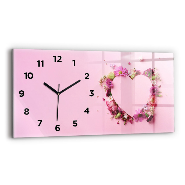 Horizontal wall clock Heart of flowers