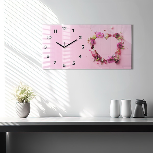 Horizontal wall clock Heart of flowers