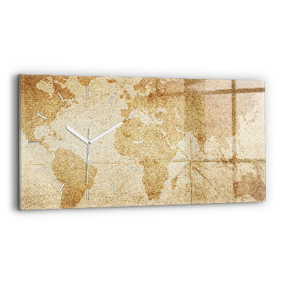 Horizontal wall clock Vintage world map