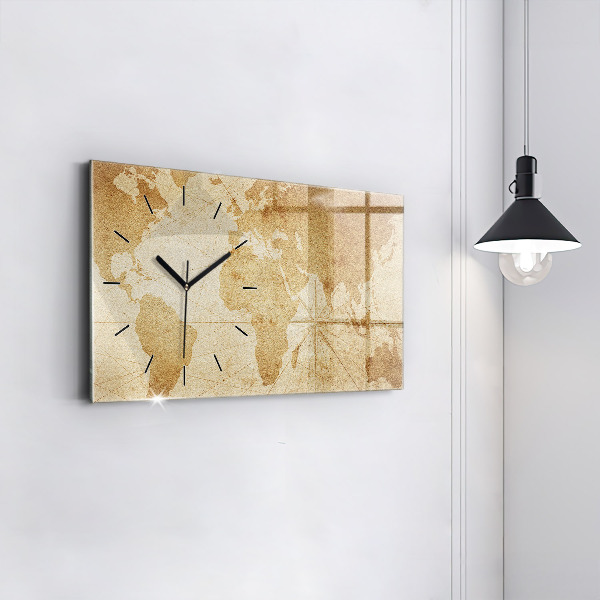 Horizontal wall clock Vintage world map