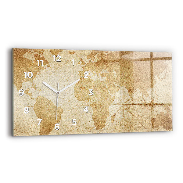 Horizontal wall clock Vintage world map