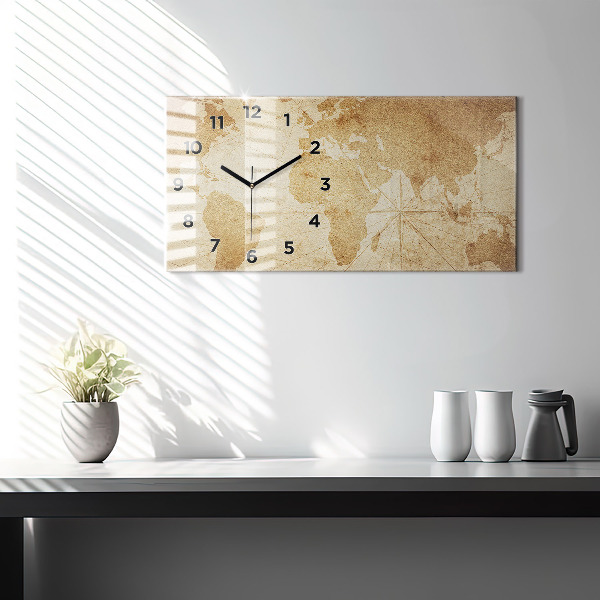 Horizontal wall clock Vintage world map