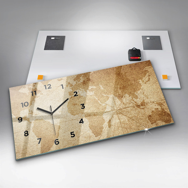 Horizontal wall clock Vintage world map