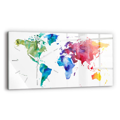Horizontal wall clock Watercolor map of the world