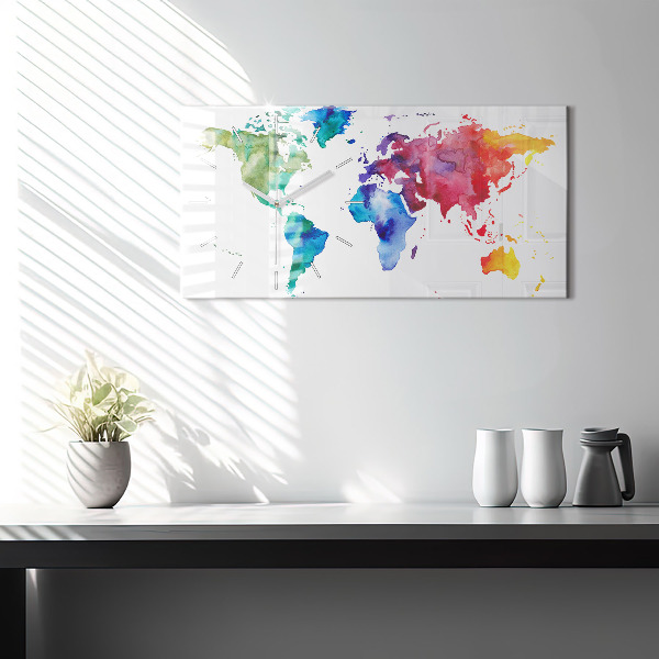 Horizontal wall clock Watercolor map of the world