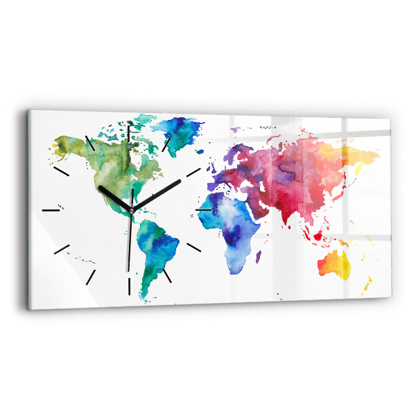 Horizontal wall clock Watercolor map of the world