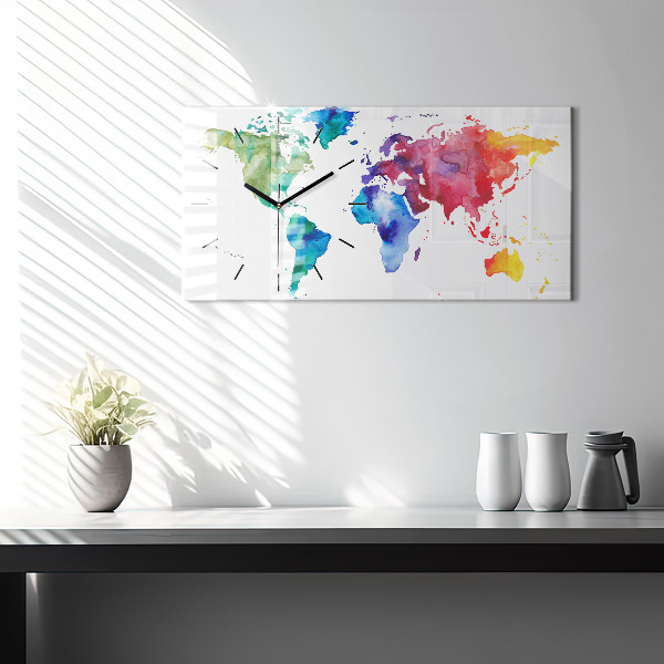 Horizontal wall clock Watercolor map of the world