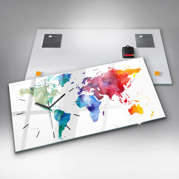 Horizontal wall clock Watercolor map of the world