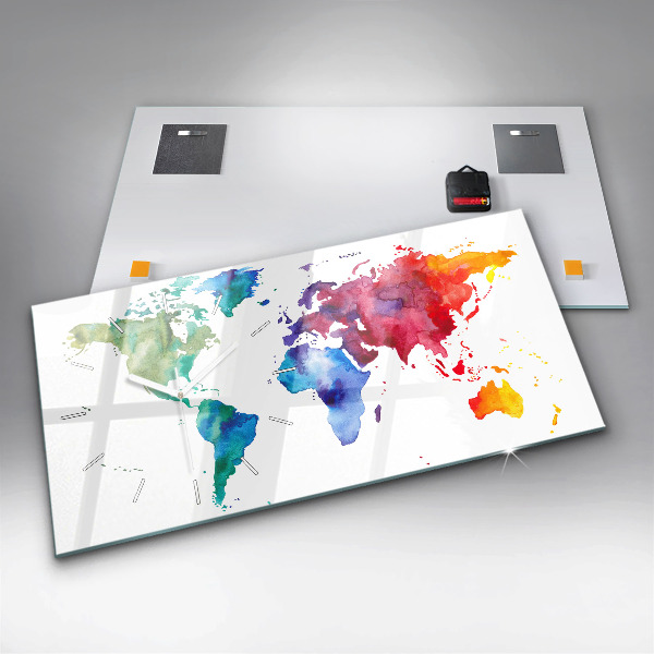 Horizontal wall clock Watercolor map of the world