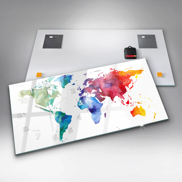 Horizontal wall clock Watercolor map of the world