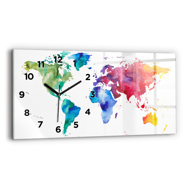 Horizontal wall clock Watercolor map of the world