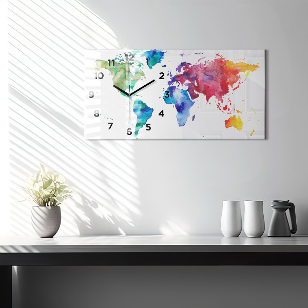 Horizontal wall clock Watercolor map of the world