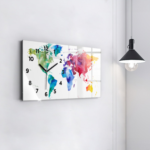 Horizontal wall clock Watercolor map of the world